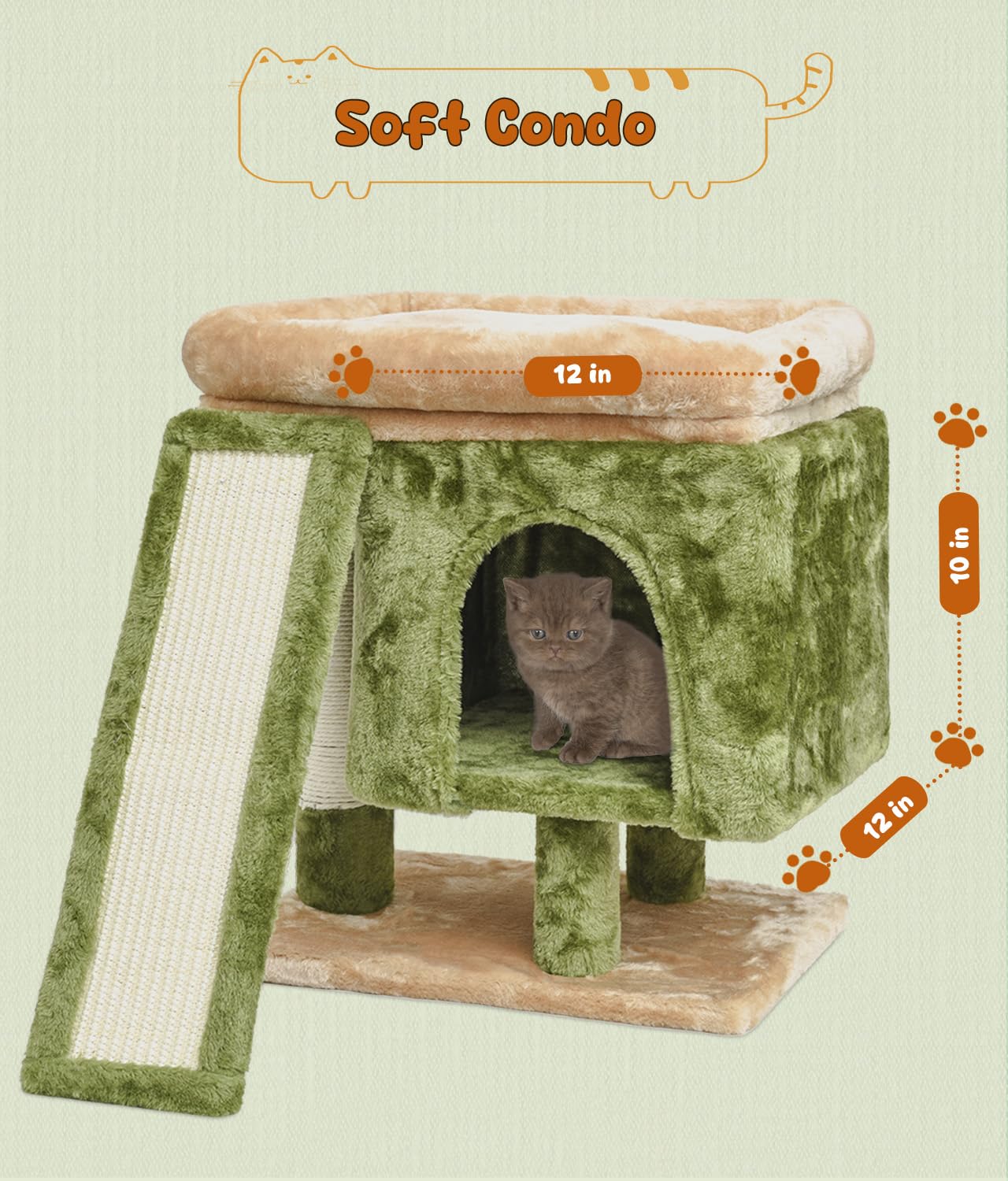 Syandlvy Small Cat Tree For Indoor Cats, Cat Tower With Scratching Post, Modern Activity House For Large Cats, Condo With Board,